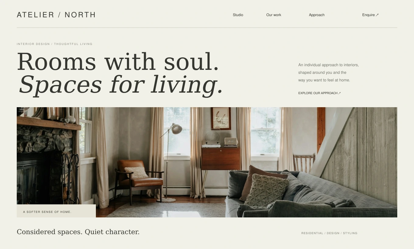 Atelier North website concept for Interior design