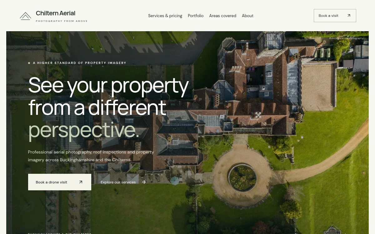 Chiltern Aerial property photography website, with a premium image-led design