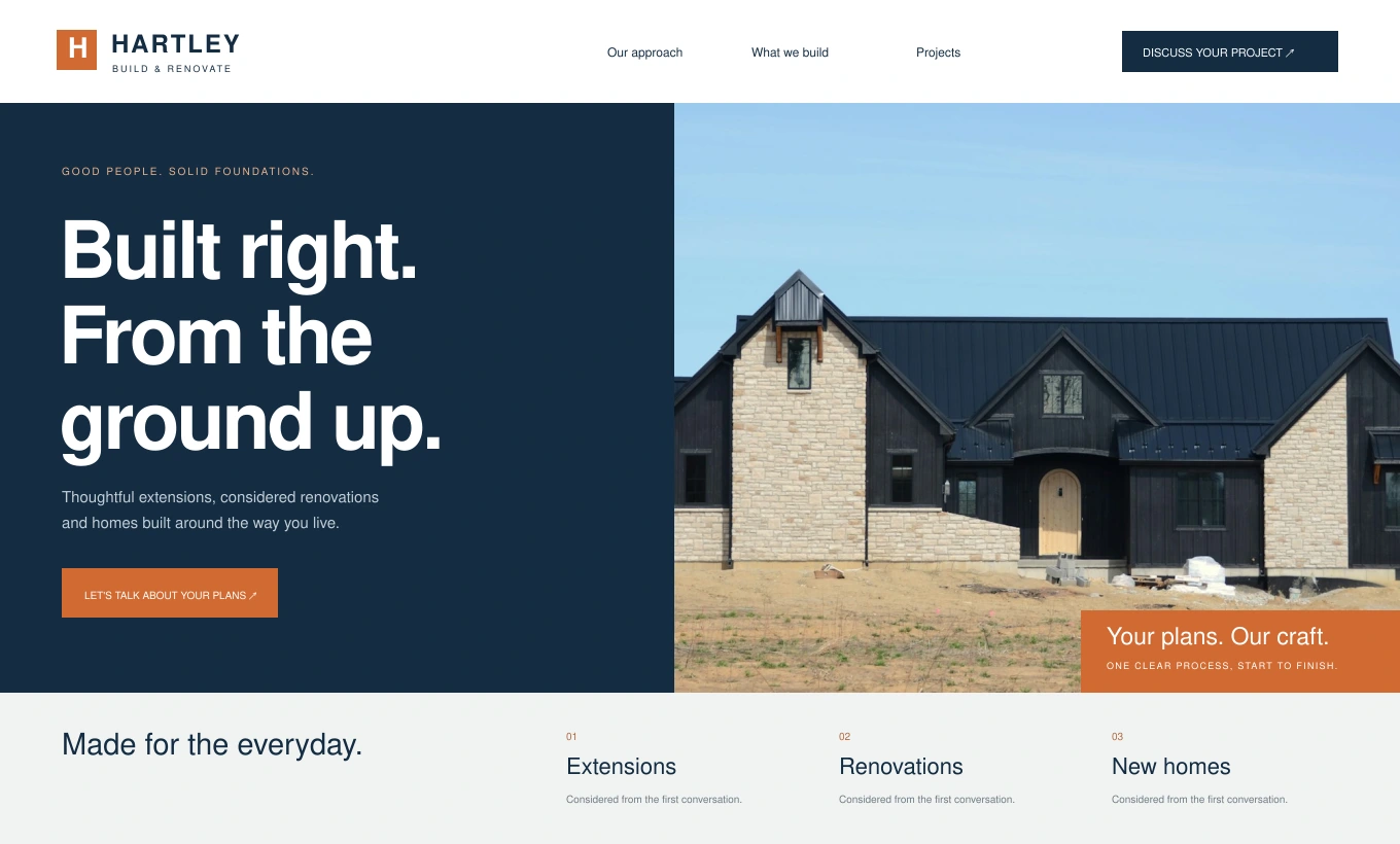 Hartley Build website concept for Building & renovations