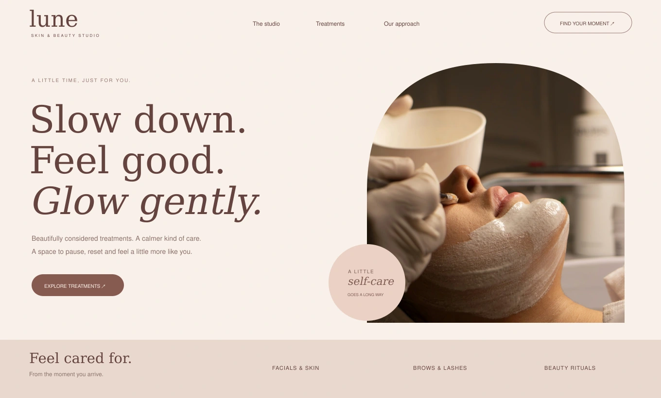 Lune Beauty website concept for Beauty & skincare